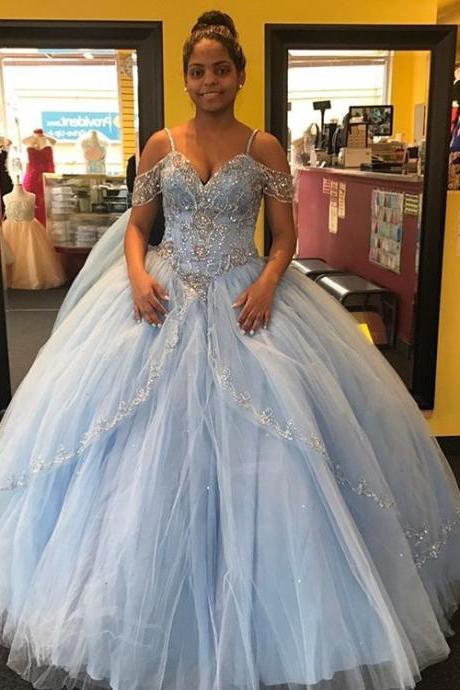 Light Blue Quinceanera Dresses,Quinceanera Dress 2017,Sweet 16 Dress,Crystal Beaded Quinceanera Dresses