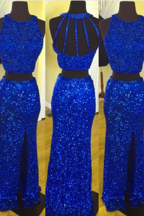 Royal Blue Prom Dress,sequins Prom Dress,mermaid Prom Dress,two Piece Prom Dress,sparkly Dresses,prom Gowns 2017