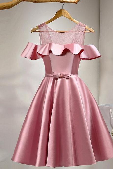 Pink Prom Dress Short,satin Party Dress,elegant Bridesmaid Dress,short Homecoming Dresses,chic Prom Gowns