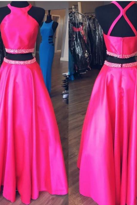 pink ball gowns,halter prom dress,ball gowns prom dress,two piece prom dresses
