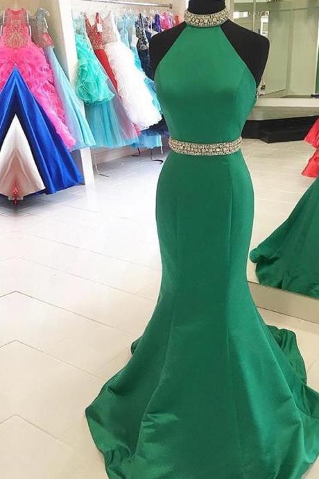 Halter Prom Dress,mermaid Evening Dress,mermaid Prom Dress,open Back Dress