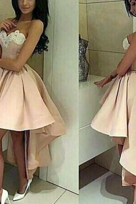 cute party dress,pink prom dress,high low prom dress,asymmetric prom dresses,satin party dress