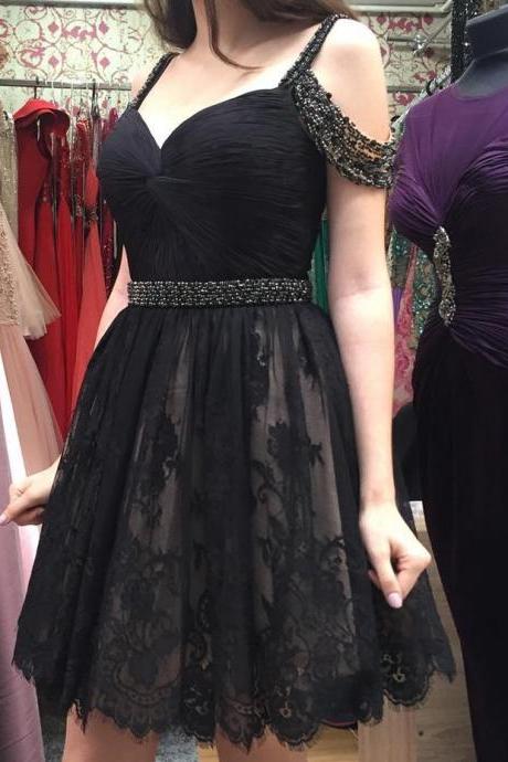 Black Homecoming Dresses,short Prom Dress,elegant Homecoming Dress,lace Homecoming Dresses