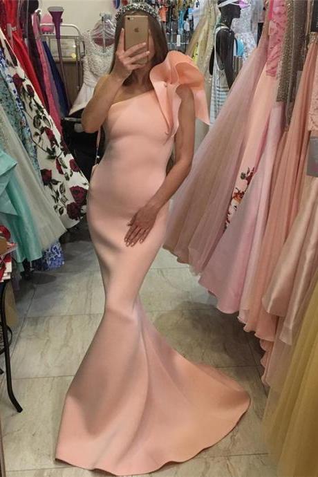 one shoulder prom dress,pink prom dress,mermaid evening dresses,sexy prom dresses 2017