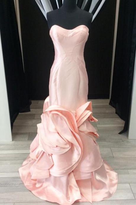 Pink Mermaid Dress,mermaid Evening Dress,ruffles Prom Dress,sexy Prom Dress,mermaid Prom Dresses 2017