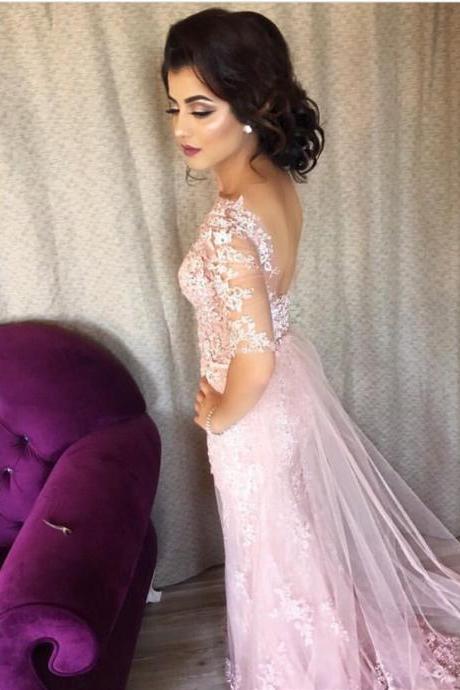 Modest Evening Dress,pink Prom Dress,lace Prom Dress,mermaid Prom Dress,mermaid Evening Dress