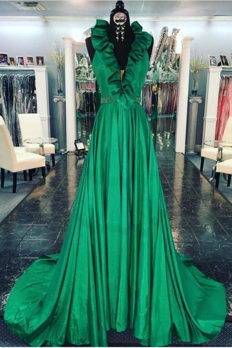 Green Prom Dress,ball Gowns Prom Dress,v Neck Formal Dress,sexy Prom Dresses 2017