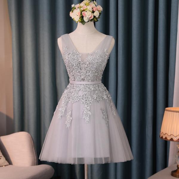 double v neck bridesmaid dress,short bridesmaid dress,lace appliques cocktail dresses