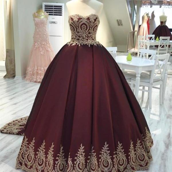 wine red and gold wedding dresses Wine Red Wedding Dress,burgundy Wedding Gowns,ball Gown Wedding Dresses,bridal Dress 2016,gold Lace Appliques Wedding Dress