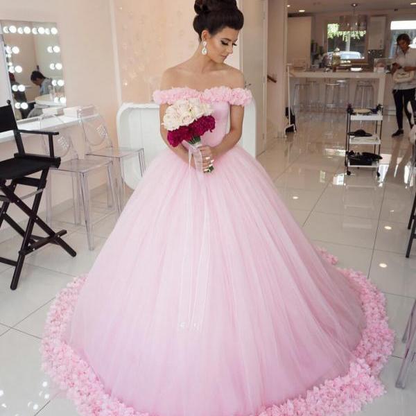 Flower wedding dress,pink wedding dress,ball gown wedding dress,wedding dress 2016,elegant wedding dress,pink quinceanera dress