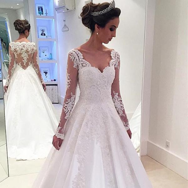 Lace Long Sleeves Taffeta Wedding Dress Princess 2016 Vintage Bridal ...