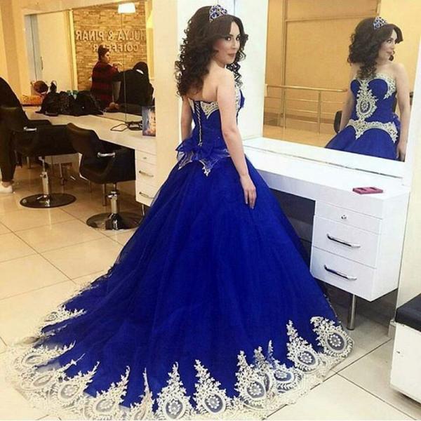 Royal Blue Ball Gowns Prom Dress Sweetheart Neckline With