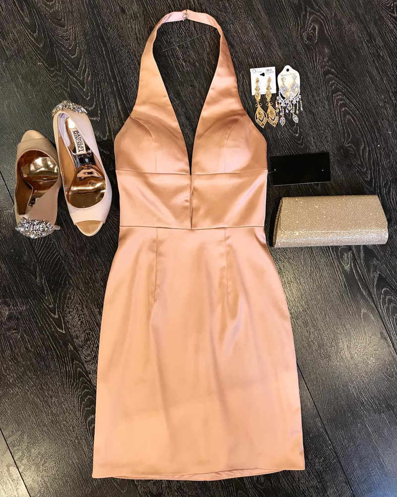 Champagne Dress,halter Prom Dress Short,semi Formal Dress