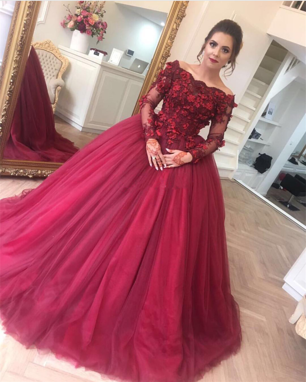 burgundy prom ball gown