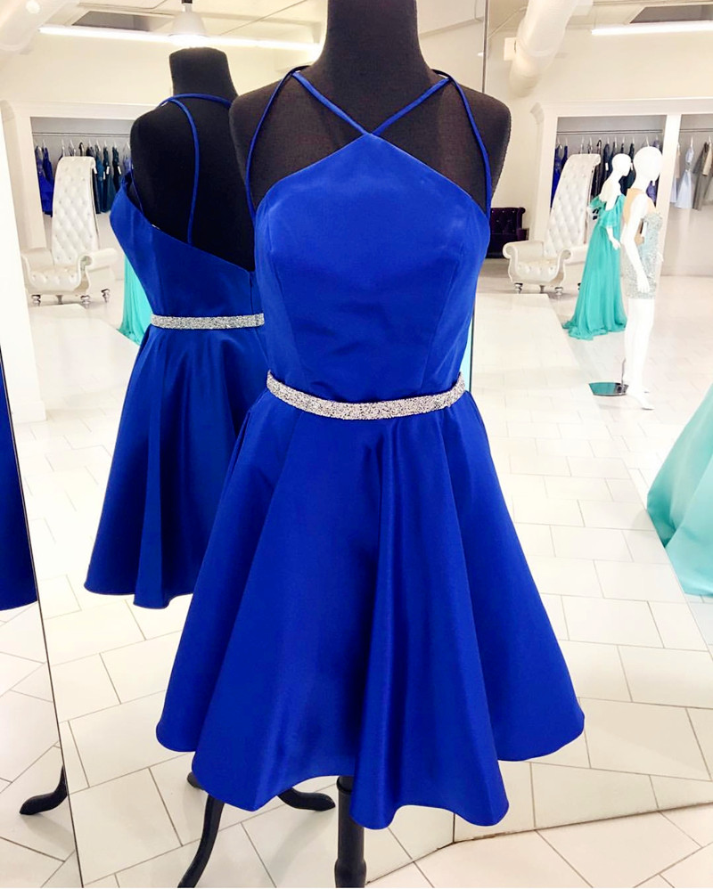 Royal Blue Homecoming Dresses,Halter Cocktail Dress,Short Prom Gowns