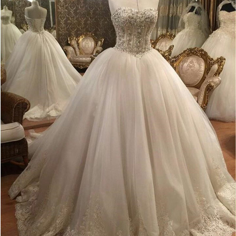 pearl-beaded-lace-wedding-dress-ball-gowns-wedding-dress-wedding-dress-2017-on-luulla