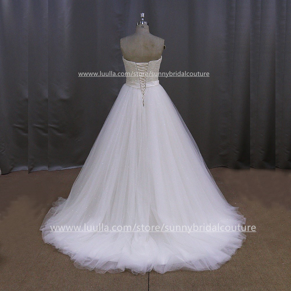 Real Sample Pearl Beaded Sweetheart Princess Wedding Dresses 2017 ...