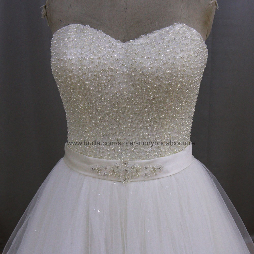Real Sample Pearl Beaded Sweetheart Princess Wedding Dresses 2017 ...